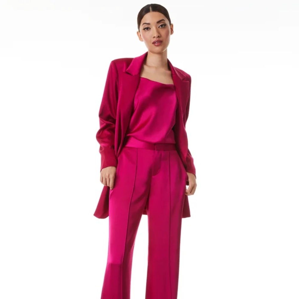 Alice + Olivia Denny Notch Collar Raspberry Pink Boyfriend Blazer Jacket